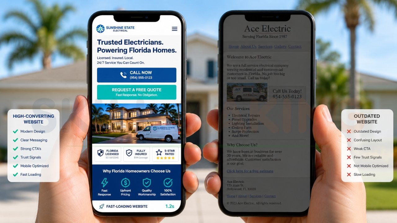 Modern vs outdated electrician website comparison