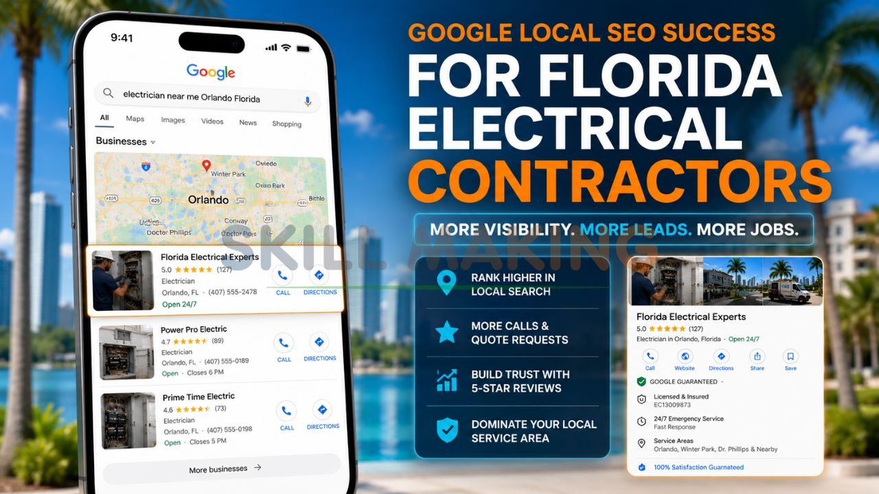 Google search results and Map Pack showing electrical contractor ranking high in Florida