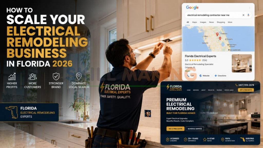 Professional Florida electrician working on high-end kitchen electrical remodeling with modern lighting