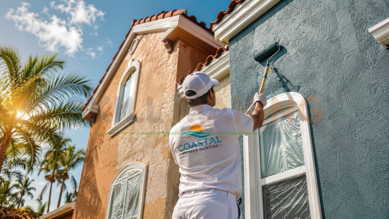 Professional painting contractor painting exterior house in Florida residential painting business services