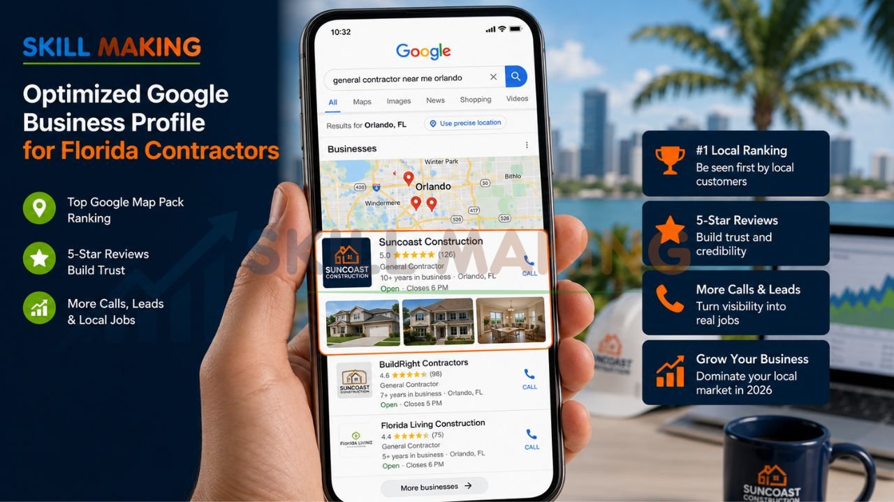 Google Map Pack showing Florida business ranking high in local search results