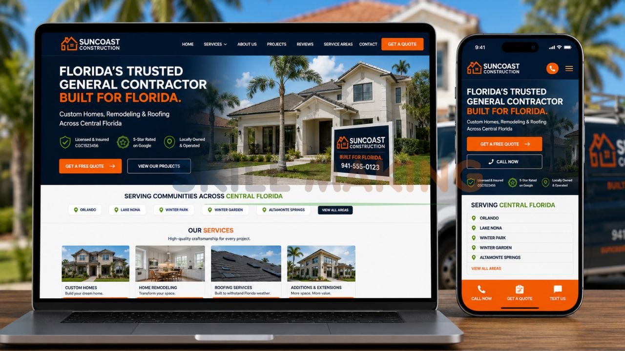 Professional mobile-friendly website for Florida contractor with local SEO elements