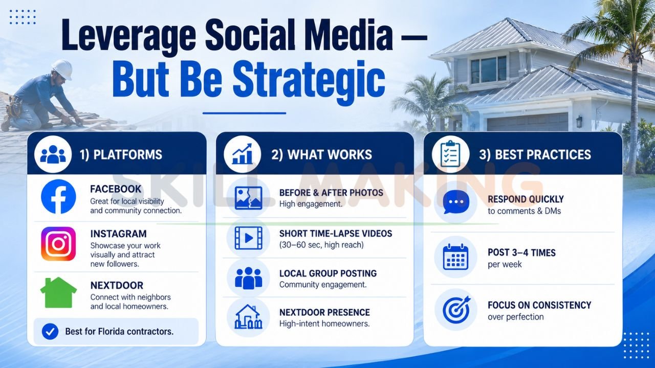 social media marketing tips for contractors using Facebook Instagram Nextdoor before and after photos and short videos