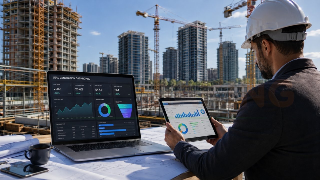Construction lead generation analytics dashboard on job site