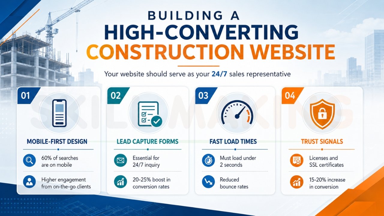 High-converting construction website features infographic