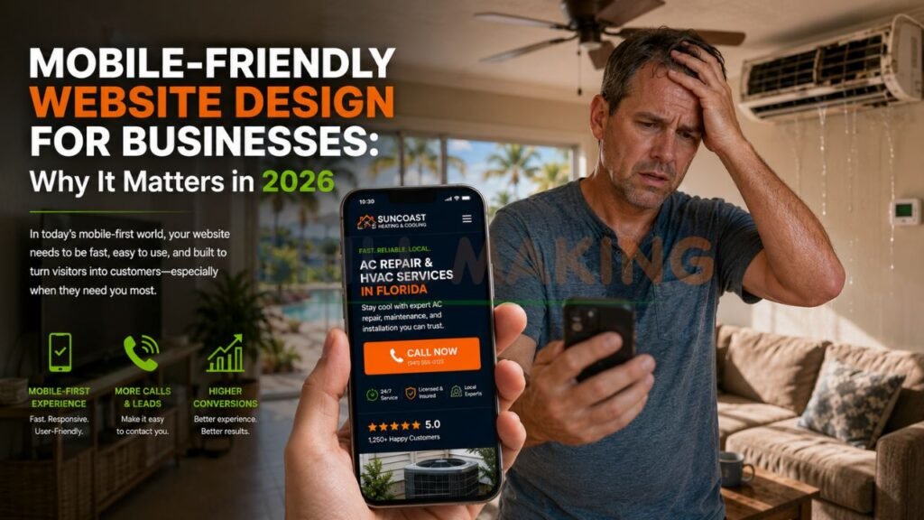 Florida homeowner on smartphone using a fast, mobile-friendly contractor website
