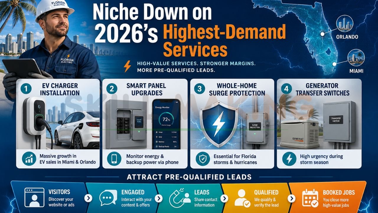 2026 high demand electrician services including EV charger installation smart panel upgrades surge protection and generator transfer switches in Florida