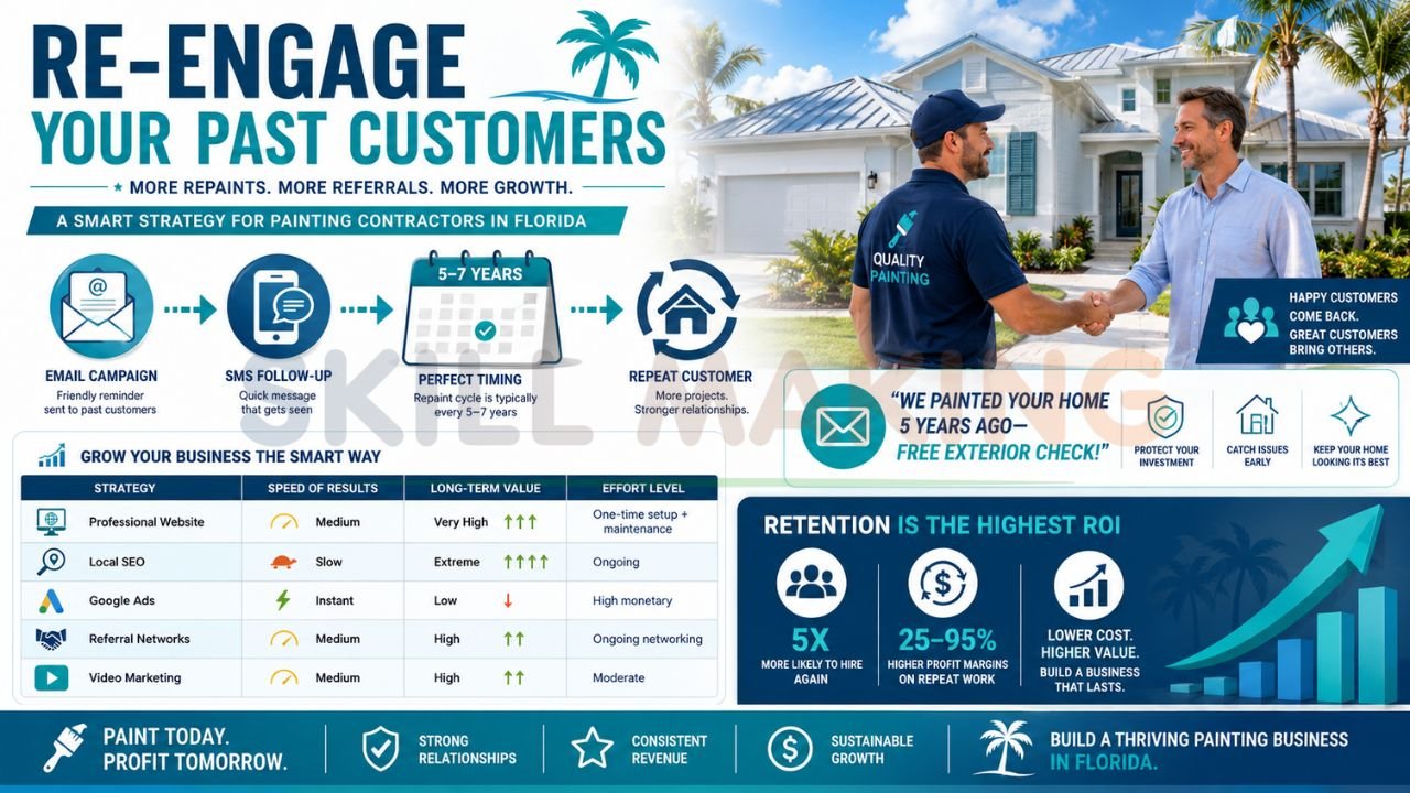 Painting contractor using customer retention email marketing SMS follow up and referrals to generate repeat painting leads in Florida