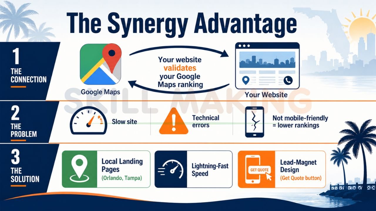 Google Maps and contractor website synergy improving local SEO rankings and lead generation in Florida