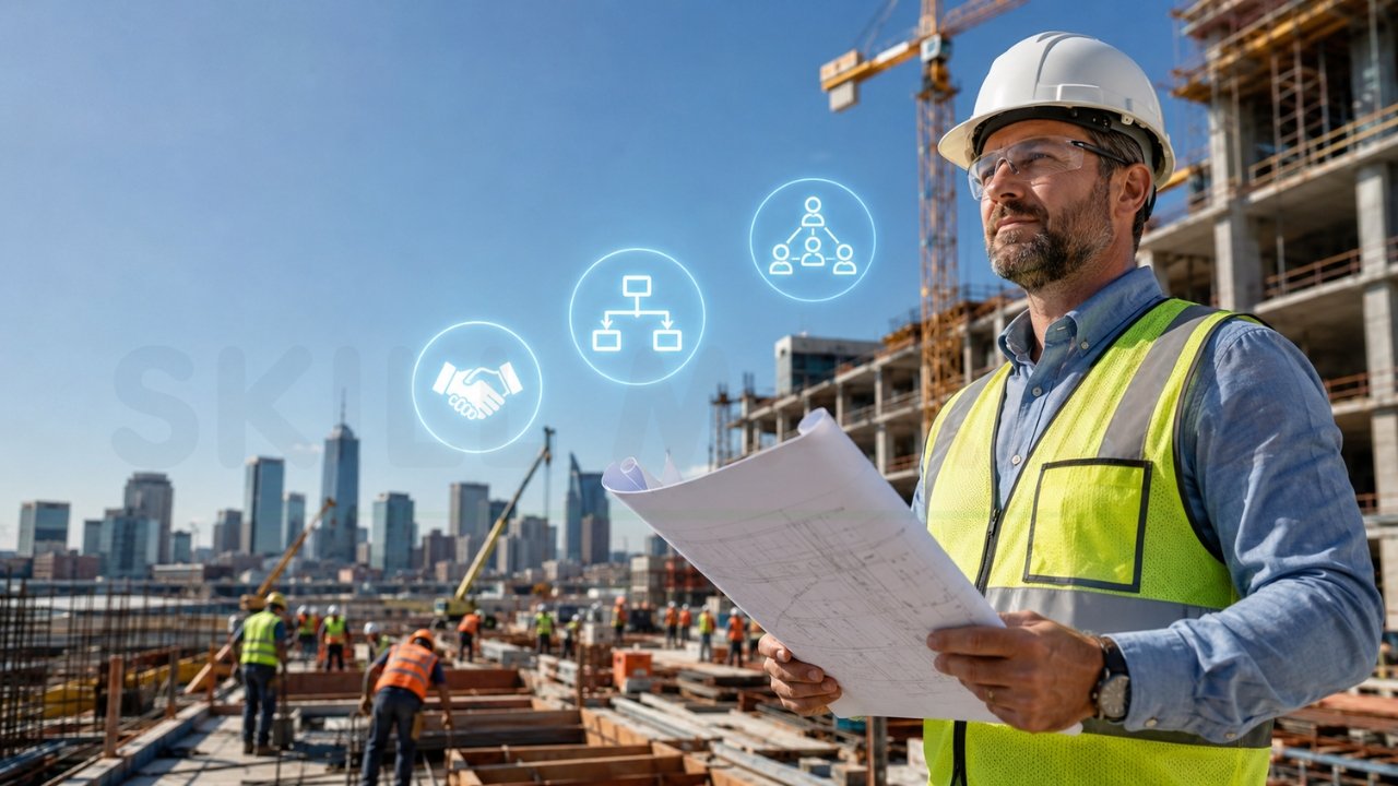 General contractor reviewing construction leads and project plans
