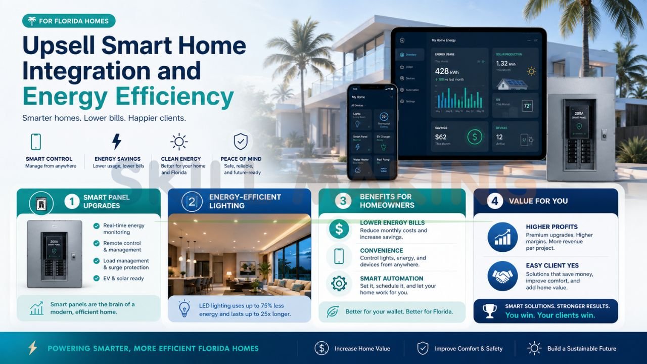 Smart home integration and energy efficient electrical upgrades including smart panels LED lighting and home automation systems in Florida