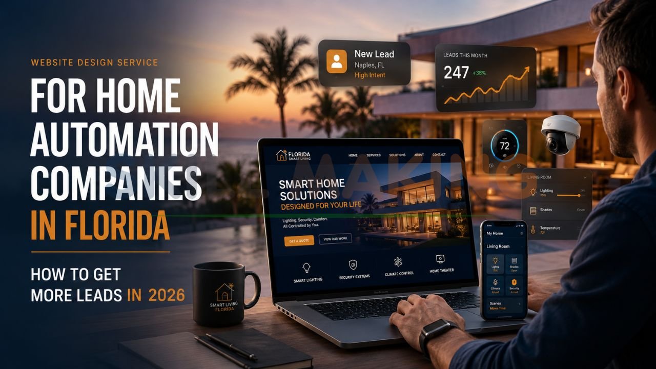 Modern website design for a Florida home automation company featuring smart home controls, security systems, and lead generation tools