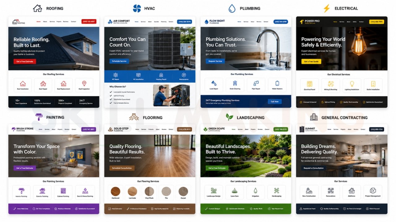 Different types of contractor website design services for various construction trades