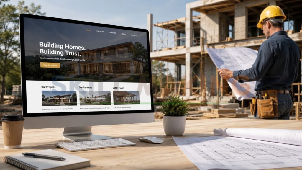 modern website design for builders and construction companies with residential construction project portfolio