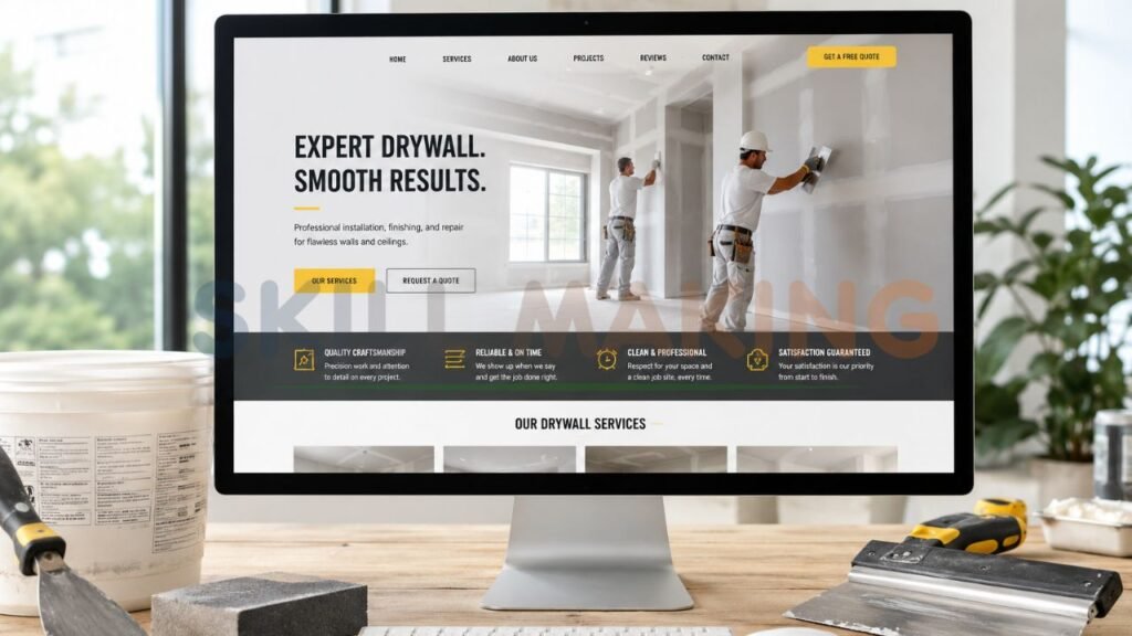 modern drywall contractor website design showcasing drywall installation repair and finishing services for residential projects
