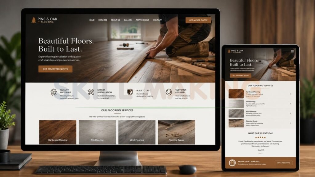 modern flooring contractor website design showcasing hardwood tile vinyl flooring installation and repair services