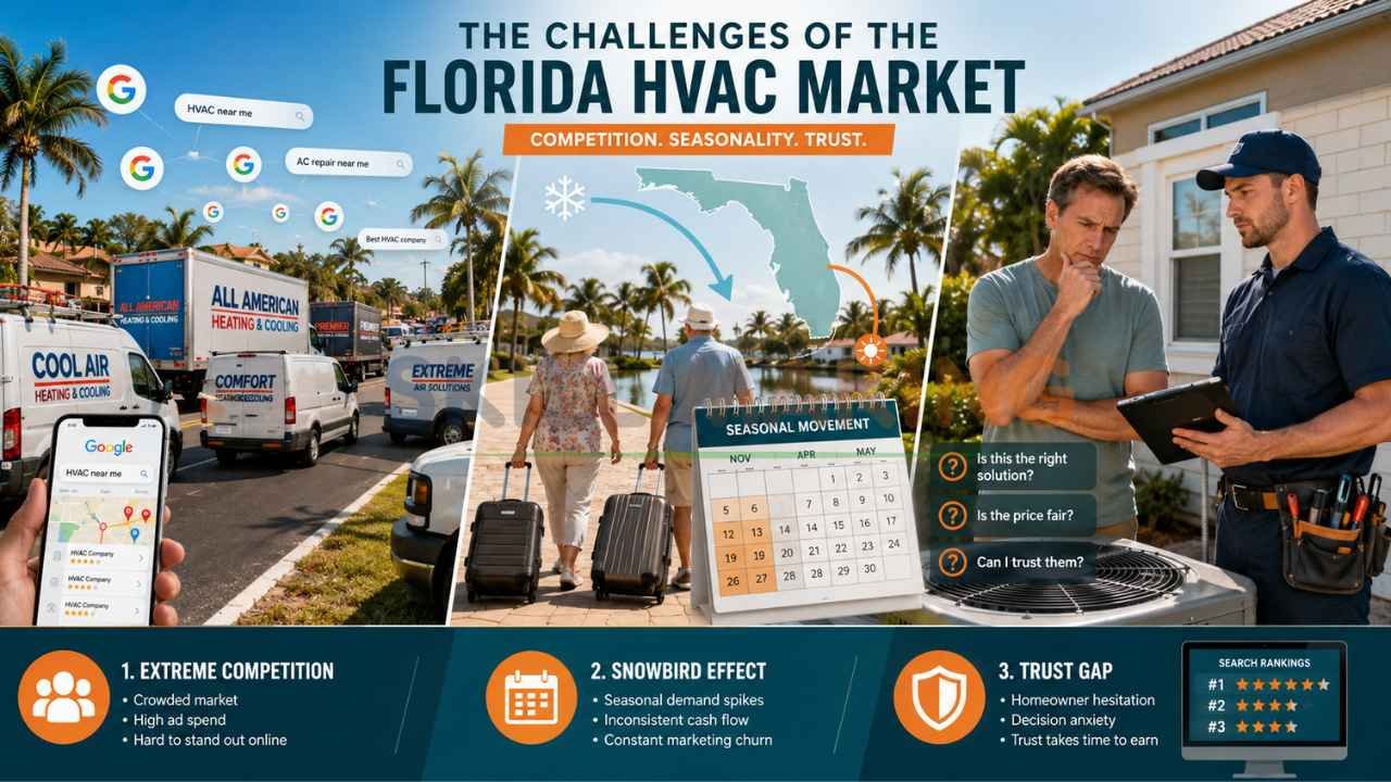 Laptop and smartphone displaying Google Maps local contractor rankings with hyper-local SEO marketing for Florida businesses.