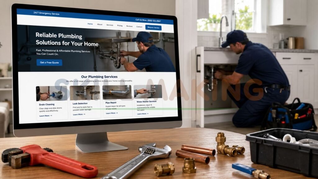 modern website design for plumbing contractors and plumbing companies with residential plumbing service homepage