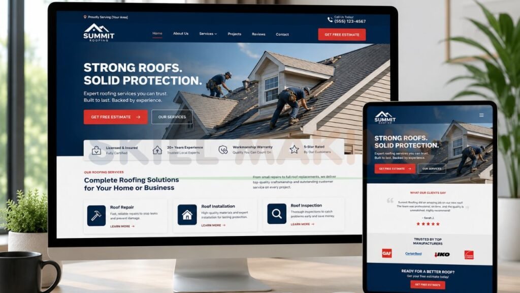 modern roofing contractor website design showcasing roof repair roof installation and roof inspection services