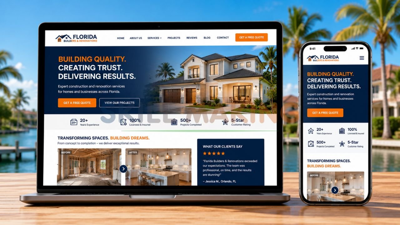Modern professional small business website on mobile and laptop showing strong conversion elements