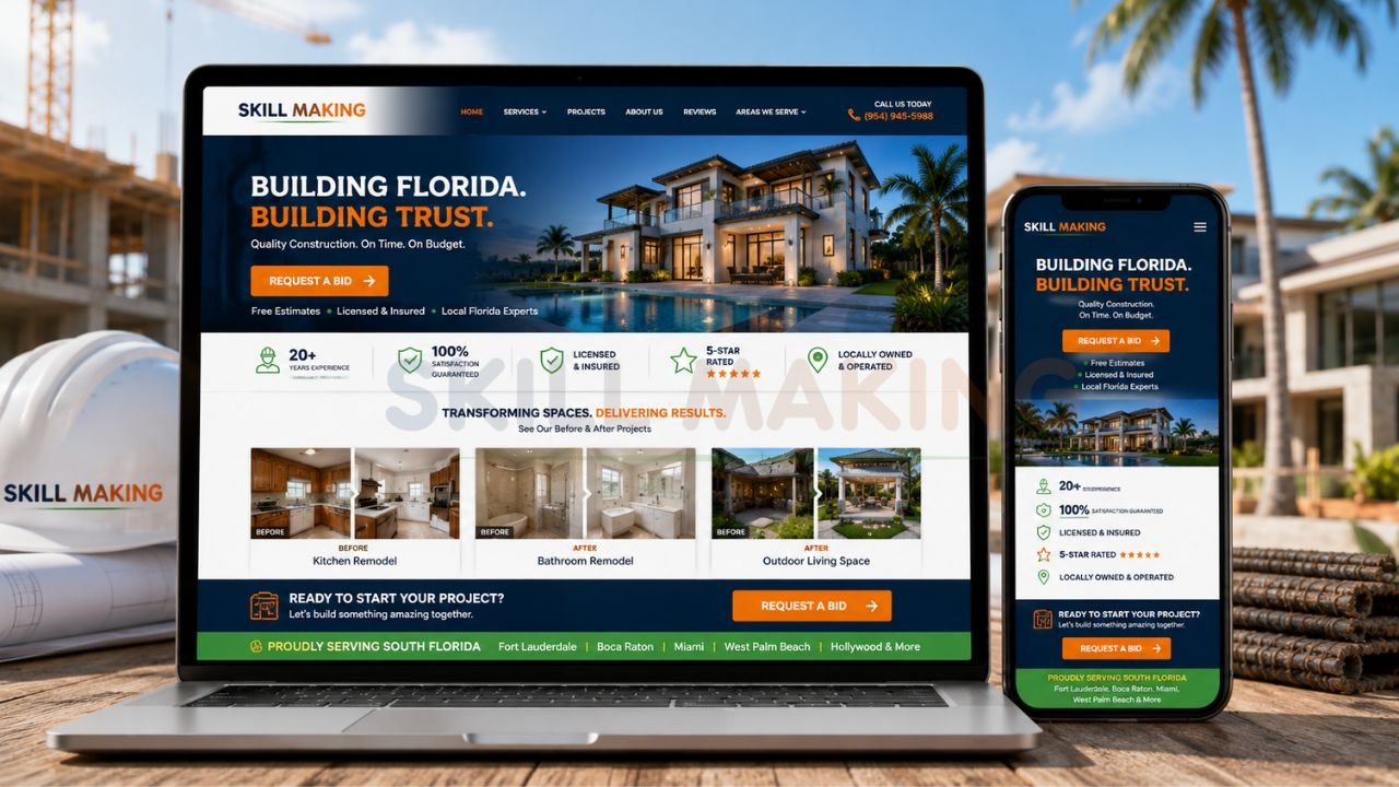 Modern professional construction website with project gallery and strong CTAs