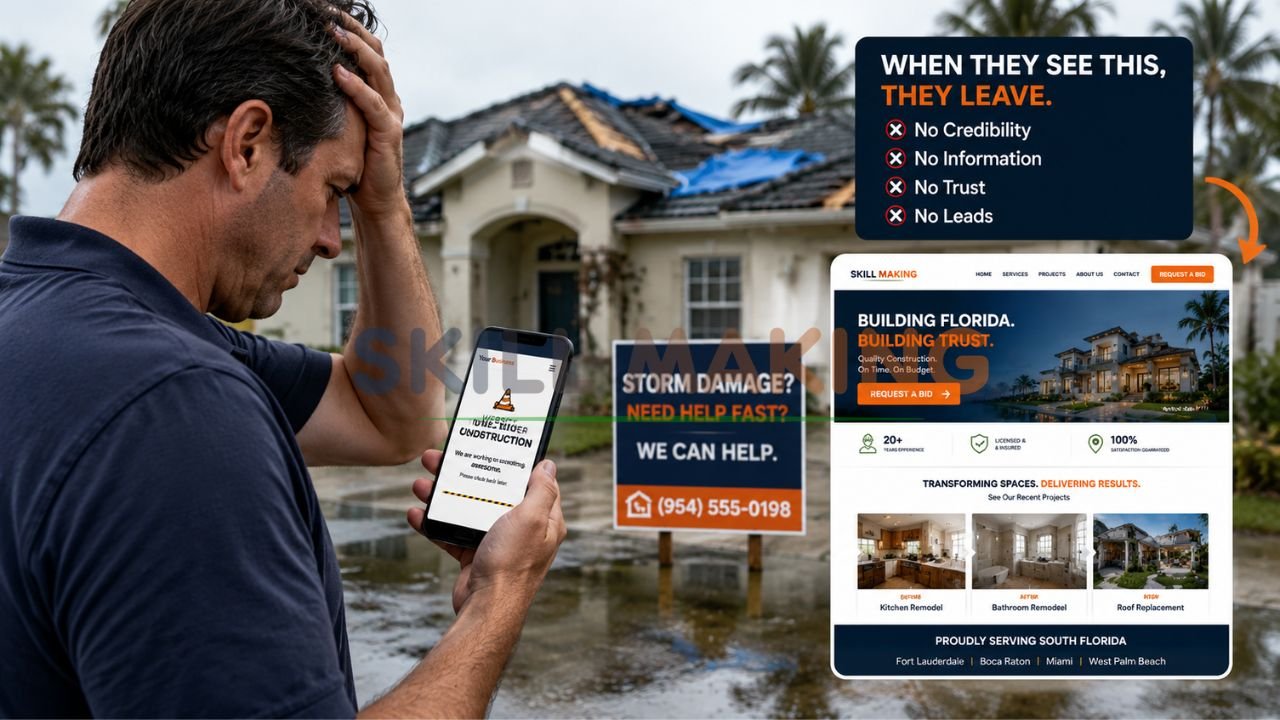 Frustrated customer leaving a website under construction page on smartphone