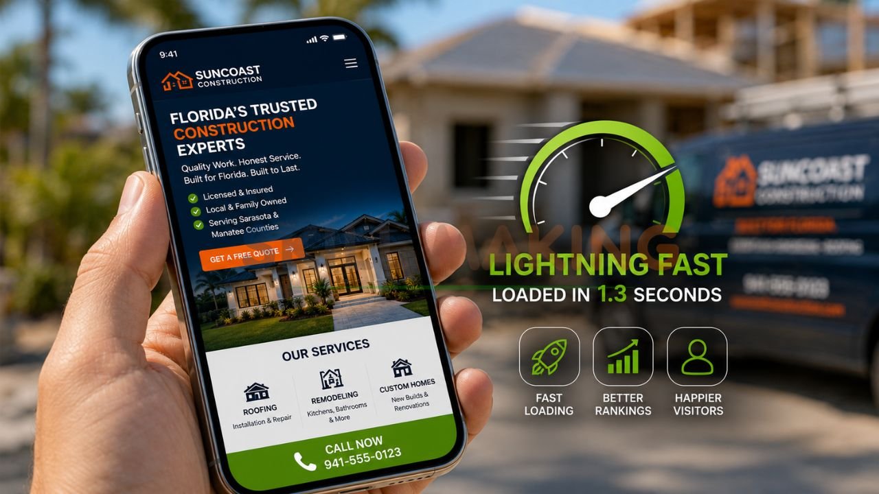 Lightning-fast mobile website loading for Florida contractor on smartphone