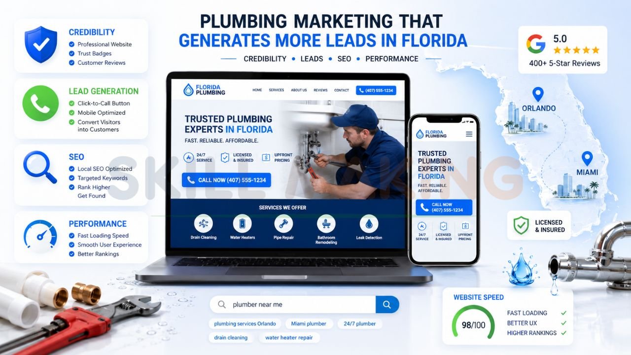 professional plumbing website design in Florida with local SEO lead generation mobile optimization and online booking features