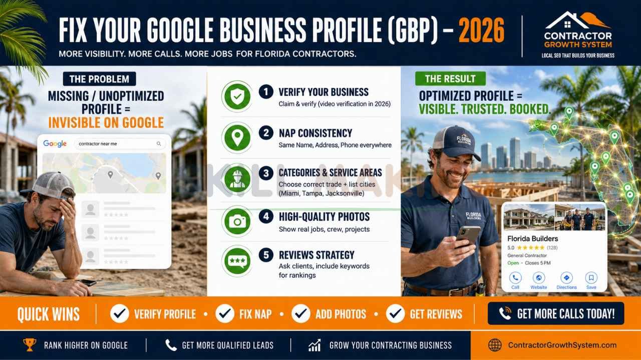 Google Business Profile optimization infographic for Florida contractors