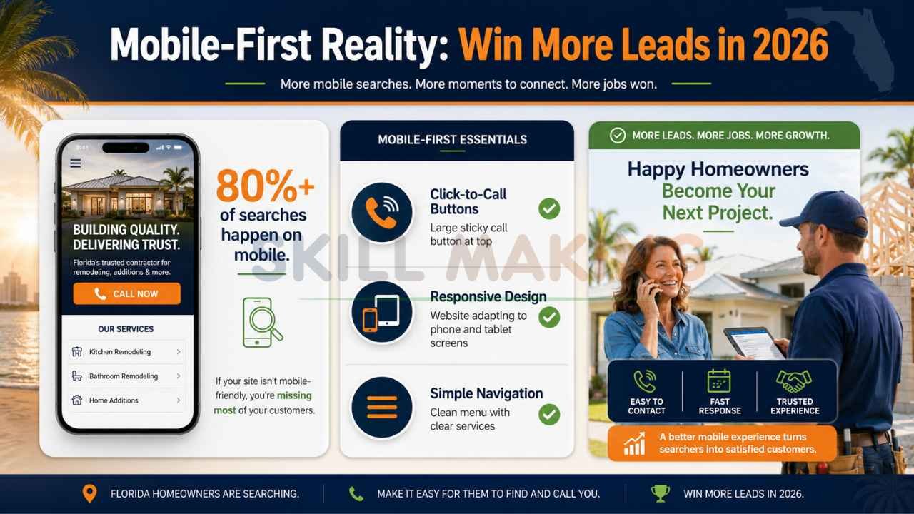Mobile-first website design infographic for contractors and home service businesses