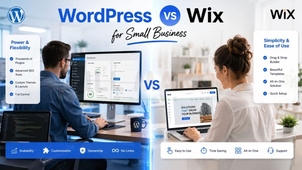 comparison between WordPress and Wix for small business website design and SEO