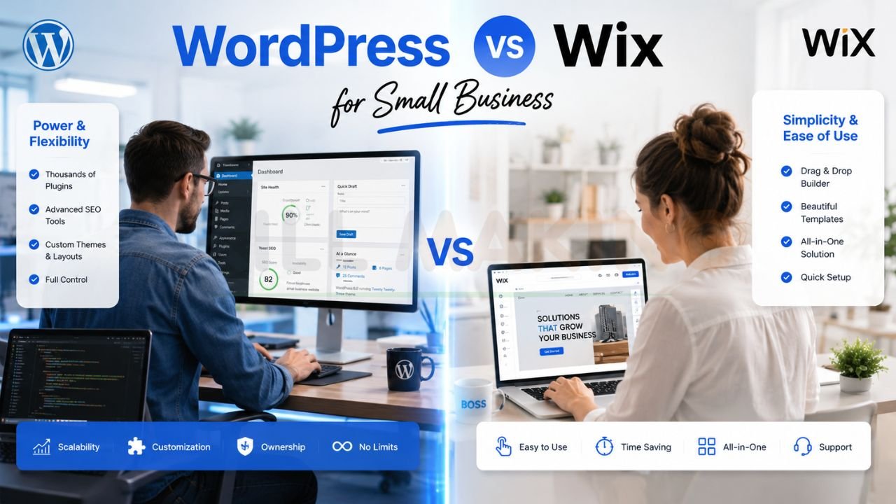 comparison between WordPress and Wix for small business website design and SEO